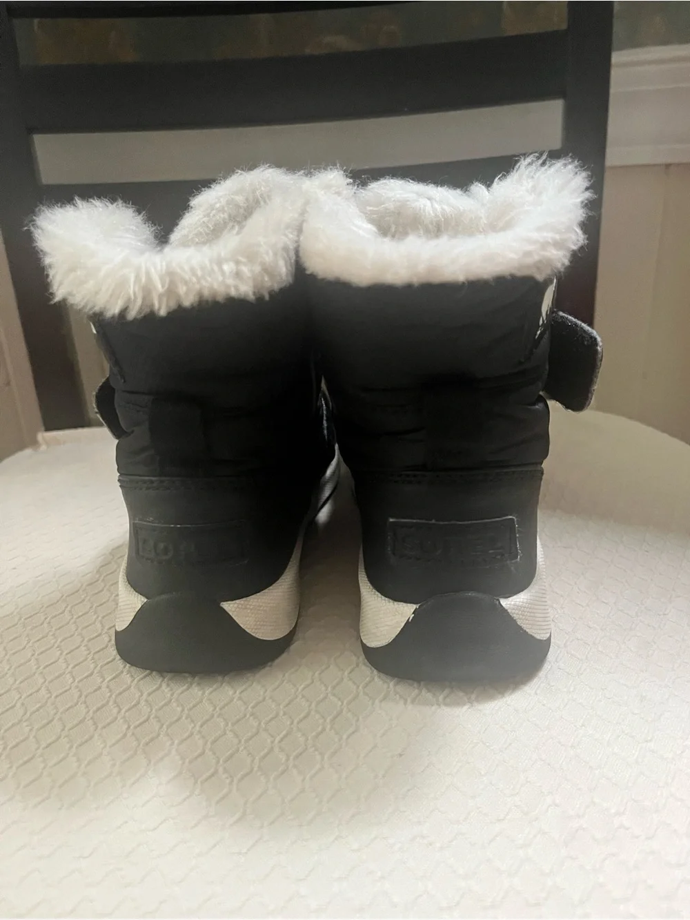 Sorel Kids Black and White Faux-Fur Snow Boots